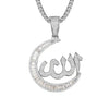Custom Baguette Crescent Moon Allah Pendant Simulated Diamond  Pendant With Chain