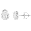 Round Shape Center Square Sterling Silver 7MM Micro Pave Hip Hop Stud Earrings