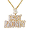 Custom Hip Hop Fast Money  Simulated Diamond  Pendant With Chain