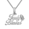 Custom Truly Blessed Paying Hands Simulated Diamond  Pendant With Chain