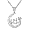 Custom Baguette Crescent Moon Allah Pendant Simulated Diamond  Pendant With Chain