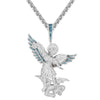 Custom Saint Michael Archangel Simulated Diamond  Pendant With Chain